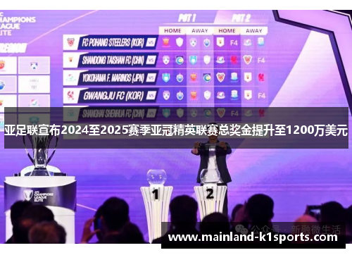 亚足联宣布2024至2025赛季亚冠精英联赛总奖金提升至1200万美元
